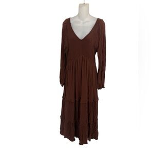 In Bloom Brown Long Sleeve Midi Dress